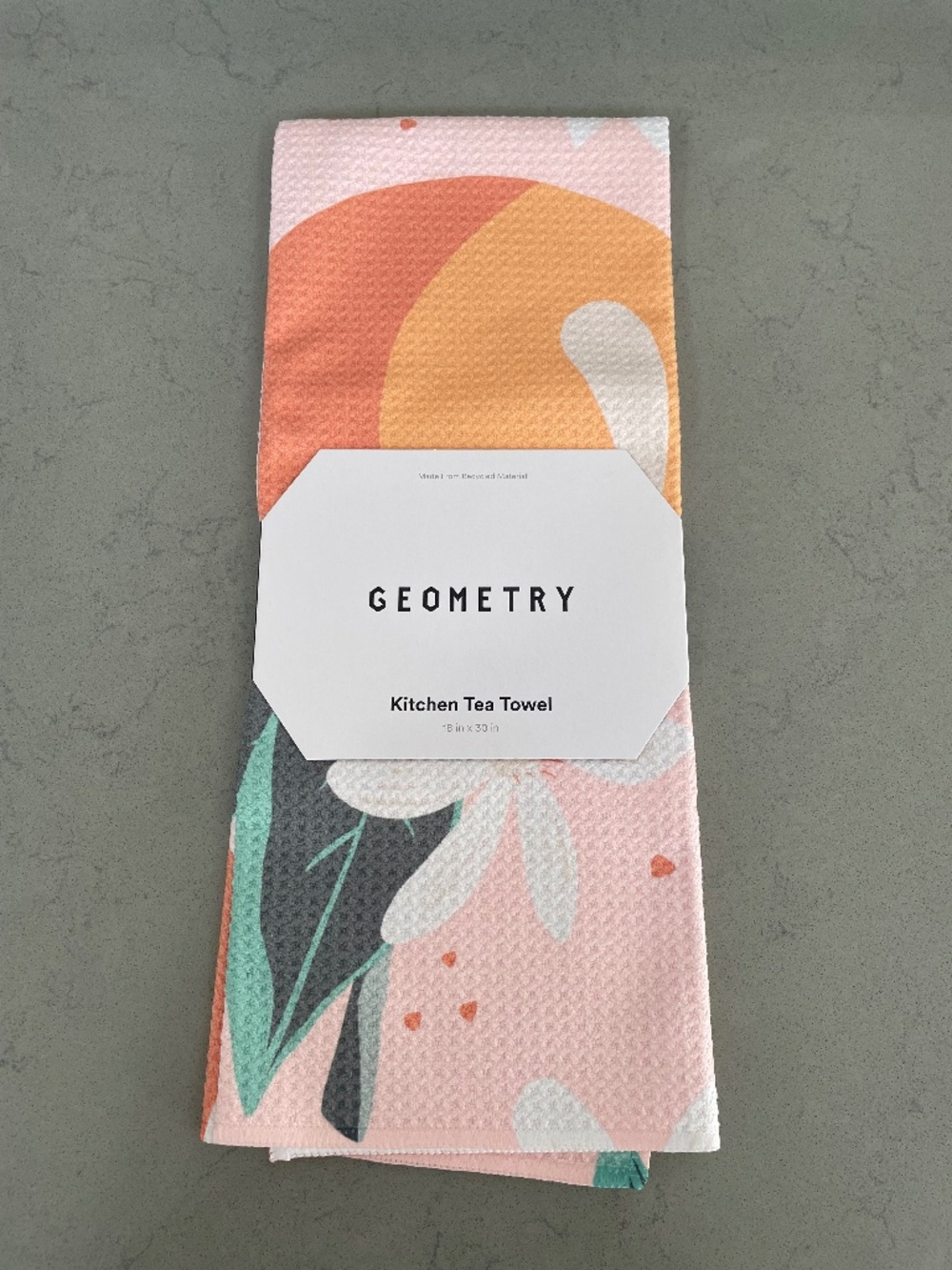 Geometry Kitchen Tea Towel- Just Peachy Print, Made from Recycled Material